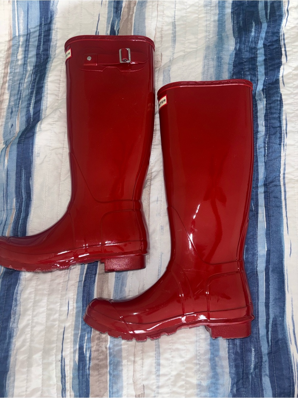 Women Hunter Red Gloss Tall Rain Boot with Buckle